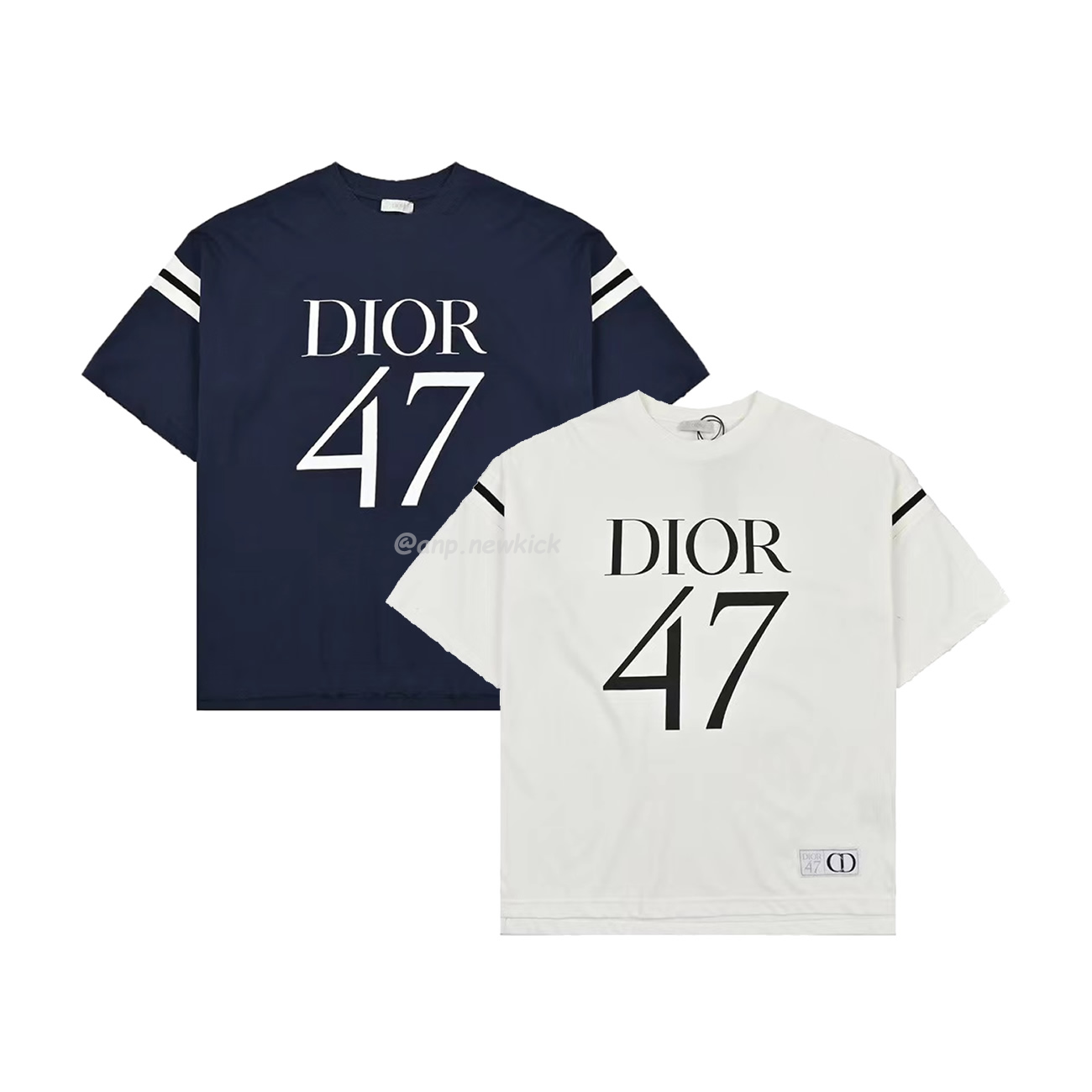 Dior Wide Body Bamboo Pure Cotton Plain Weave Fabric T Shirt White Navy (1) - newkick.vip